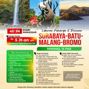 SURABAYA-BATU-MALANG-BROMO paket [4D3N] DAN paket [3D2N]